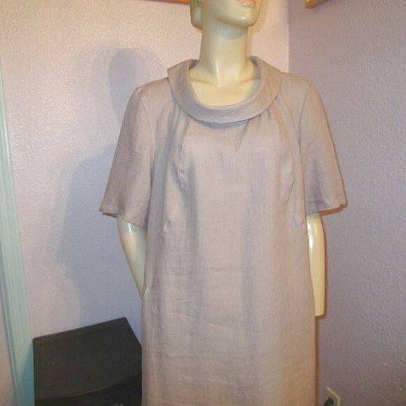 NWT Oda Lux LINEN Midi Size XL 44 DRESS Lavender COWL NECK Short Sleeve POCKETS - Picture 2 of 12